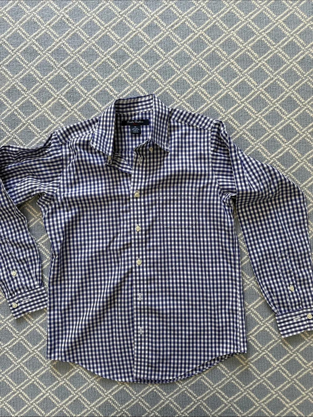 Brooks Brothers Navy and White Gingham Dress Shirt